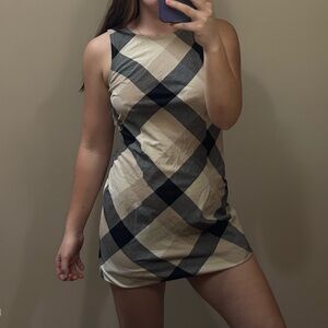 Faded glory 90s Tan and black plaid checkered mini A-line dress